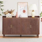 4 Doors Storage Cabinet, 2 Tier Wooden Storage Organizer Cabinet with Adjustable Shelf, Sideboard Buffet Cabinets with Iron Curved Doors Accent Shoe Rack for Entryway Hallway Living Room (Walnut)