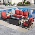 Sophia & William Patio Furniture Set with Fire Pit Table, 4 PCS Metal Outdoor Conversation Set with Fire Pit Table, 2 Sofa Chairs,3-Seater Couch for Outdoor Seating, Backyard, Porch(Red)