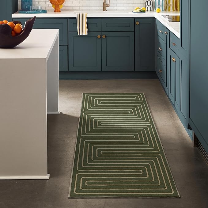 RUGGABLE x Jonathan Adler Machine Washable Modern Area Rug – Labyrinth Fern Green 5x7, Stain-Resistant, Non-Slip – Medium Rugs for Living Room, Bedroom, Hallway, Entryway & Office–with Standard Pad