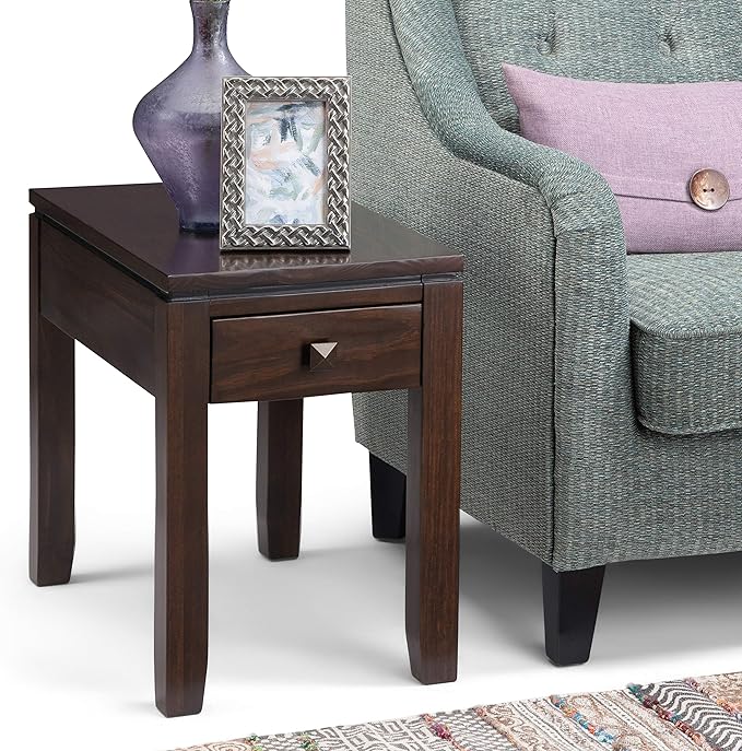 SIMPLIHOME Cosmopolitan SOLID WOOD 14 Inch Wide Rectangle Contemporary Narrow Side Table in Mahogany Brown, For the Living Room and Bedroom