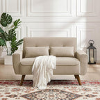 48" Small Loveseat Sofa, Mid Century Modern Love Seat with Back Cushions and Plastic Legs, 2 Seater Couches for Living Room, Bedroom, Small Spaces, Beige