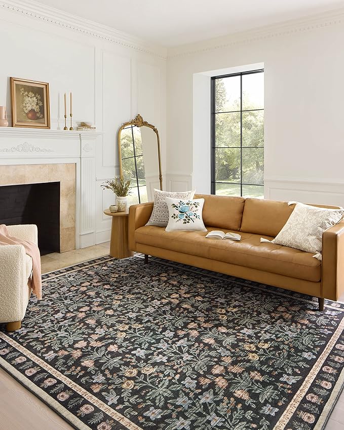 Loloi Rifle Paper Co. Eden Collection EDE-02 Mughal Garden Black 2'-3" x 3'-9" Accent Rug feat. CloudPile™