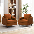 Mid-Century Accent Chair,Modern Linen Fabric Armchair for Living Room,Comfy Upholstered Reading Accent Chairs for Bedroom,Single Sofa Chair with Wood Legs (Orange, 2 Pack)