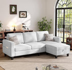 Sectional Sofa and Couches for Living Room, 78'' White 3 Seat L-Shaped Couch with Movable Ottoman, Comfy Velvet Convertible Sectionals Sofas with Chaise for Apartment, Office, Small Space