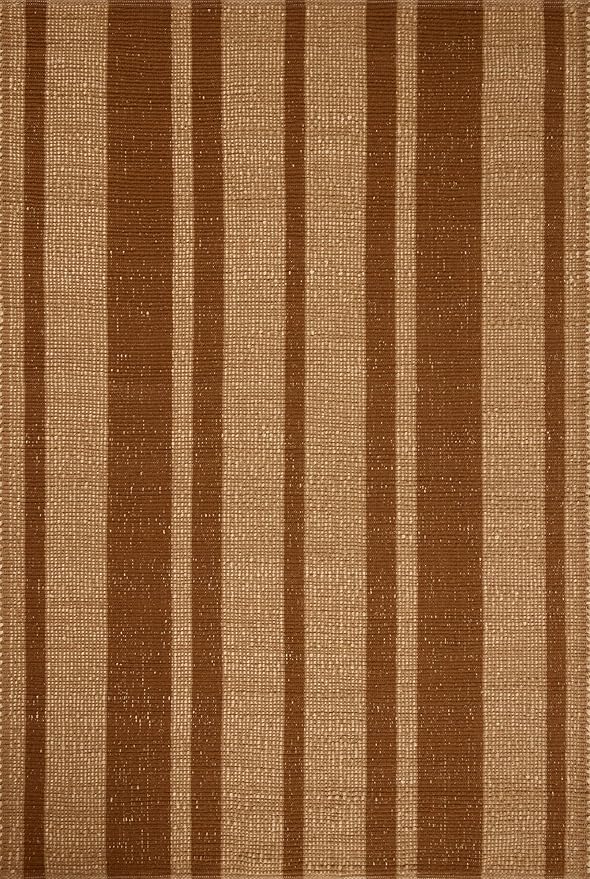Loloi Leanne Ford Weatherstaff Collection WTS-04 Cinnamon/Natural 2'-3" x 3'-9" Accent Rug Jute, Striped, Neutral, Entryway, Mudroom, Bathroom, and Kitchen