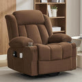 Power Swivel Rocker Recliner Chair with Heat and Massage, USB and Type-C Charging Port, Electric Glider Rocking Chairs, Oversized Recliner Chairs for Adults(Fabric, Brown)