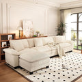 PHI VILLA Cloud Modular Couch Sets, 157.5" Sectional Sofa with L-Shaped Chaise, 5-Seater Upholstered Couches with Movable Ottoman for Living Room, Corduroy Fabric, Beige