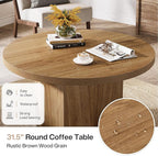 Tribesigns Round Coffee Table, 31.5" Mid Century Modern Center Table with Fluted Base, Farmhouse Wooden Accent Cocktail Tables for Small Space, Living Room, Apartment, Brown
