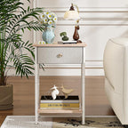 VECELO End Tables, Modern Nightstand with Fabric Drawer & Open Shelf, Night Stand for Bedroom Living Room, Industrial Metal Frame, Easy Assembly, Light Brown,2 Pack