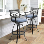 Pellebant 30" Sunbrella Outdoor Bar Stools Set of 8, Aluminum Swivel Patio Bar Height Bar Stools with Back & Footrest, for Deck Lawn Garden(Spectrum Denim)