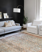 Loloi Layla Collection LAY-04 Ocean/Rust 2'-0" x 5'-0" .13" Thick Accent Rug, Soft, Durable, Vintage Inspired, Distressed, Low Pile, Non-Shedding, Easy Clean, Printed, Living Room Rug