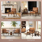 Yaheetech PU Leather Accent Chair, Mid-Century Modern Armchair with Solid Wood Legs, Reading Leisure Chair with High Back for Living Room Bedroom Waiting Room, Set of 2, Brown