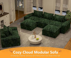 Hobestluk 120" Cloud Modular Sectional Couch 3-Seater Sofa with Ottomans U Shaped Couch Deep Seat Sofa with Removable Cover Large Sofa for Living Room (Green, 3-Seater Sofa with Two Ottomans)