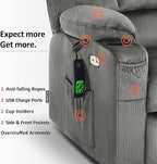 MCombo Oversized Dual Motor Power Lift Recliner Chair Sofa with Massage and Heat for Big Elderly People, Infinite Position, USB Ports, Fabric R7677 (Grey, Medium-Oversize)