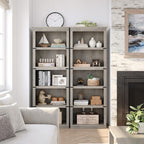 IDEALHOUSE 5 Tier Bookcase, Farmhouse Book Shelf with Storage, Tall Book Case Wooden 5 Shelf Bookcase for Home Office, Living Room, Bed Room (Grey, 67.4" H x 24.6" W x 12.8" D)