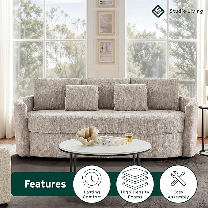 Studio Living® Beckett 92" Storage Sofa, Modern Farmhouse, Pocket Coil Comfort, Easy Assembly, Chenille Fabric, Taupe