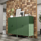 Green Metal Locker Cabinet with 2 Doors, Metal Accent Cabinets with 2 Adjustable Shelves Home Office Storage Lockers Sideboard for Kitchen Living Room Hallway Entryway
