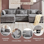 Plush Modular Cloud Sofa Set with Ottoman | L/U-Shaped Deep Seating Chenille Sectional for Family Living Room