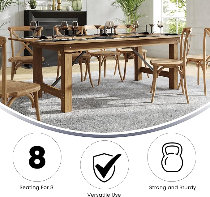 Flash Furniture Hercules Series 8' x 40" Rustic Solid Pine Folding Dining Table, Rectangular Antique Farmhouse Dining and Event Extension Table