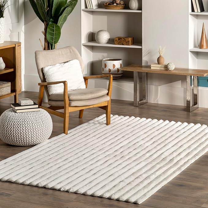 nuLOOM 2' x 3' Cozy Plush Area Rug, Machine Washable, Non-Slip, Soft Fluffy Shag Carpet for Living Room Bedroom Kids Room Nursery Home Decor, Kai Off-White