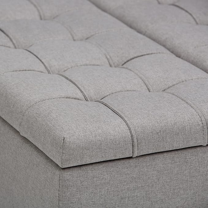 SIMPLIHOME Harrison 36 inch Wide Transitional Square Coffee Table Storage Ottoman in Dove Grey Linen Look Fabric, Assembled, for the Living Room and Bedroom