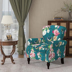 Accent Chair, Upholstered High Back Floral Armchair with Nailhead Trim & Wood Legs, Comfy Wingback Reading Single Sofa Chair for Small Spaces, Living Room, Bedroom (Blue Floral, Set of 1)