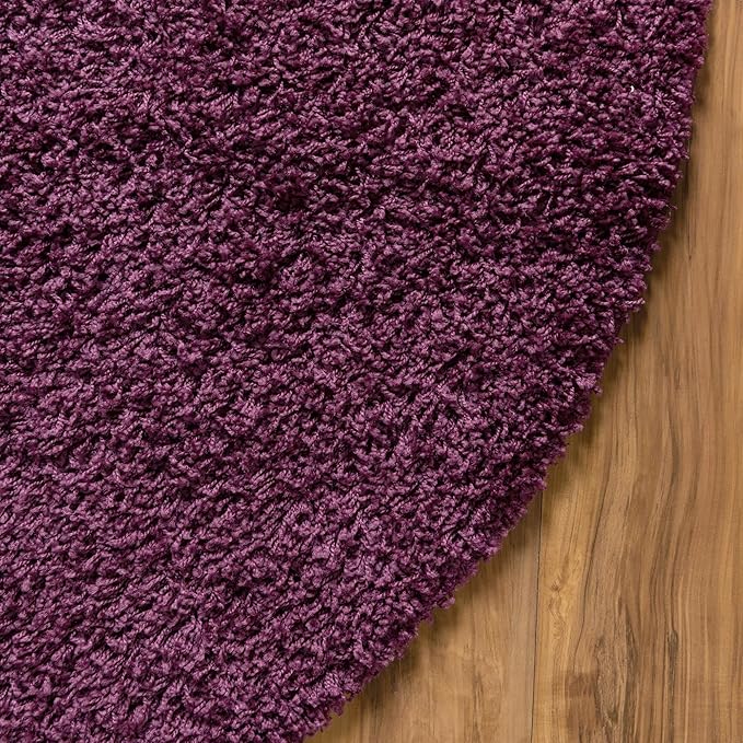 Unique Loom Solid Shag Collection Area Rug (5' 3" Round, Eggplant Purple)