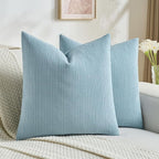 FUTEI Denim Blue Decorative Throw Pillow Covers 24x24 Inch Set of 2,Soft Cozy Wheat Ear Striped Patterns European Cushion Cases,Modern Home Decor for Couch Bed Living Room