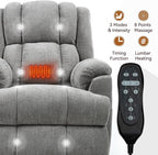 Power Lift Recliner Chair for Elderly, Oversized Chenille Electric Recliners Chairs for Living Room, Dual Motor 180° Lay Flat Recliner Big Sofa with Massage and Heating, Heavy-Duty, Light Grey