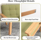 KCC Mid-Century Modern Linen Fabric Accent Chair, Upholstered Tufted Leisure Chair Comfy Reading Side Chair with Armrest and Solid Wood Frame for Living Room Bedroom Balcony(Green)