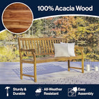 JONATHAN Y BNH101A Laurel 59.1" 3-Seat Slat-Back 600-Lbs Support Acacia Wood Outdoor Garden Patio Bench for Garden, Lawn, Backyard, Pool, Deck, Beach, Firepit, Teak