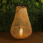 Alpine Corporation IWY108HH-L Outdoor Bamboo Lantern with LED Candle, Brown Finish for Patio and Garden Decor, 33" Tall