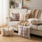 Pack of 2 Thick Plush Throw Pillow Covers Fluffy Wave Faux Fur Decorative Cushion Covers Soft Wool Pillowcase for Sofa Couch Livingroom 20x20 Inch White Taupe