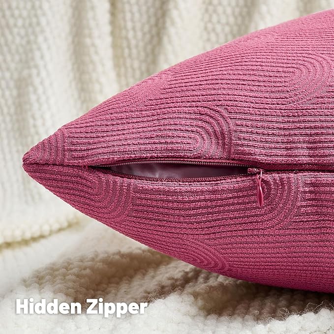 FUTEI Hot Pink Chenille Decorative Throw Pillow Covers 22x22 Inch Set of 2,Soft Cozy Striped Geometric Patterns Cushion Cases,Modern Home Decor for Couch Bed Living Room