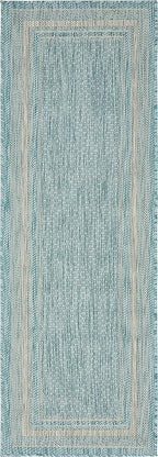 Unique Loom Outdoor Border Collection Area Rug - Soft Border (2'x 6' 1" Runner, Aquamarine/ Ivory)