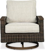 Signature Design by Ashley Paradise Trail Outdoor Swivel Upholstered Lounge Chair with All Weather Cushion, Set of 2, Cleanable Performance Fabric, Beige