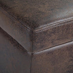 SIMPLIHOME Avalon 48 inch Wide Contemporary Rectangle Storage Ottoman Bench in Distressed Brown Vegan Faux Leather, Assembled, for the Living Room, Entryway and Family Room