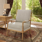 Morden Fort Linen Fabric Spindle Accent Chair with Wood Frame, French Style Accent Chairs with Padded Spring Seat and Armrest Pads, Brushed Base for Living Room Bedroom Farmhouse Office Balcony(Beige)