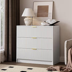 White Fluted Dresser for Bedroom, 32 Inch Wide Nightstand with Large Drawer, 3 Drawer End Table for Bedroom, Living Rooms, Offices, and Entryways