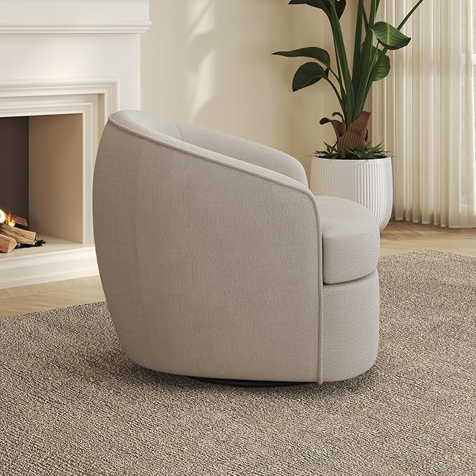 Leyu&Hafort Modern Beige Swivel Accent Chair with Removable Foam Seat Cushion, Linen Upholstered Comfty Sofa for Living Room and Bedroom Reading, FSC Certified Solid Wood Base. (Oatmeal)
