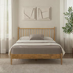 NTC Inno Wooden Bed Frame with Headboard, Solid Oak and Rubber Wood Foundation with Silent Slats and Wood Central Supports, 1000 Lb Capacity, Effortless Assembly, Queen - Teak Look