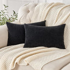 GAWAMAY Lumbar Pillow Cover Decorative Rectangle Throw Pillow Covers 12"x20" Inch Set of 2, Super Soft Chenille Pillowcase for Living Room Bedroom Sofa Couch Cushion Cover Black 30x50cm (No Insert)