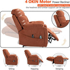 4 OKIN Motor Power Lay Flat Lift Recliner Chair for Elderly Adults Extra Large Recliners with Massage Heat, Adjustable Head-Back-Lumbar-Leg-Support, Extended Footrest, 2 Cup Holders