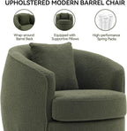 Swivel Accent Chair Set of 2, Modern Upholstered Boucle Barrel Arm Chairs with Pillow for Living Room, 360 Degree Round Swivel Sherpa Armchair with Round Base for Bedroom Club (2, Green)
