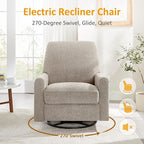 VANOMi Power Swivel Glider Recliner Chair, Electric Nursery Rocker Recliner Chair, USB & Type-C Charger, Warm Camel Boucle