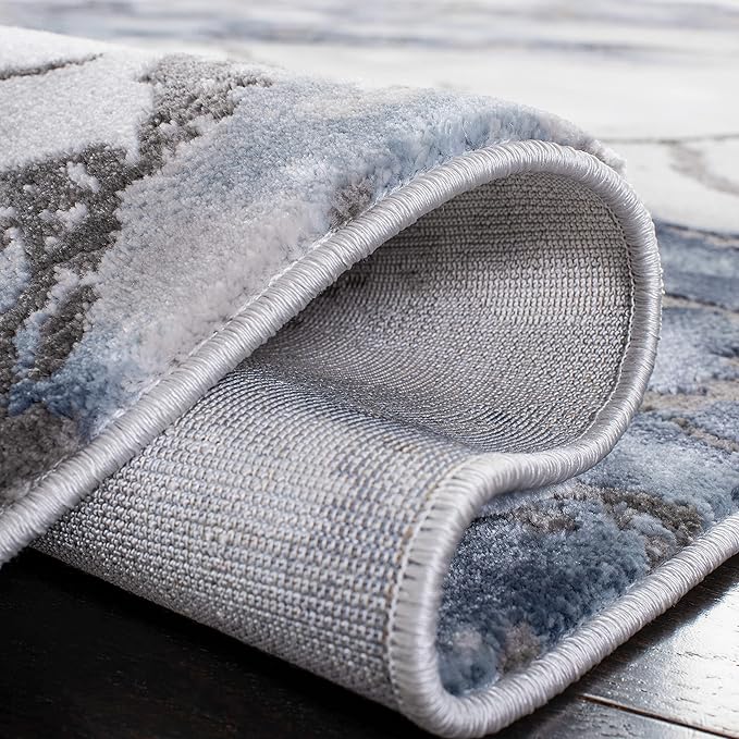 SAFAVIEH Craft Collection Area Rug - 6'7" x 9', Grey & Blue, Modern Abstract Design, Non-Shedding & Easy Care, Ideal for High Traffic Areas in Living Room, Bedroom (CFT877L)
