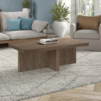Henn&Hart 44" Fluted Rectangular Wood Pedestal Low-Profile Coffee Table for Living Room, Family Room or Office, Antiqued Gray Oak