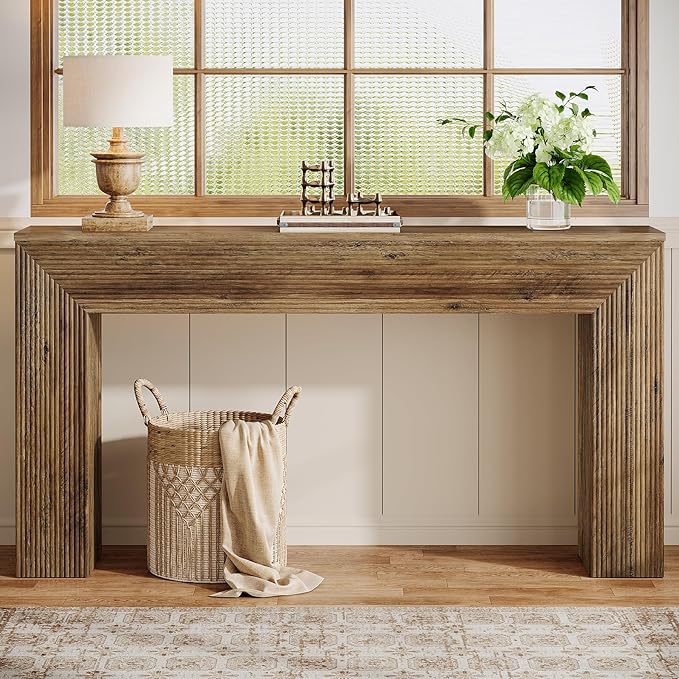 Tribesigns 63" Console Table, Rustic Fluted Long Sofa Table Behind Couch for Entryway, Living Room, Hallway, Foyer, Brown