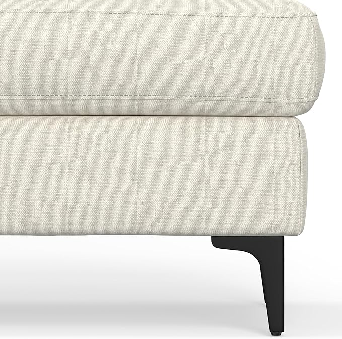SIMPLIHOME Ava Ottoman in 100% Recycled Polyester Tightly Woven Performance Fabric, Cream, 36-inch Wide, Mid-Century Modern Style Multipurpose Table or Footrest Ottoman, Assembled,for Living Room