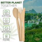 Wooden Cutlery Set - 100 Pcs Disposable Bamboo Forks, Spoons, Knives - Compostable 100% Natural Bamboo Utensils for Parties, Picnics, Camping, Weddings - Eco-Conscious Dining Supplies